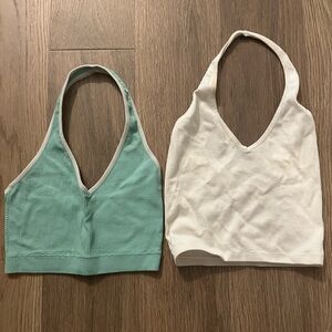 Women's Halter Tops - Teal and White garage